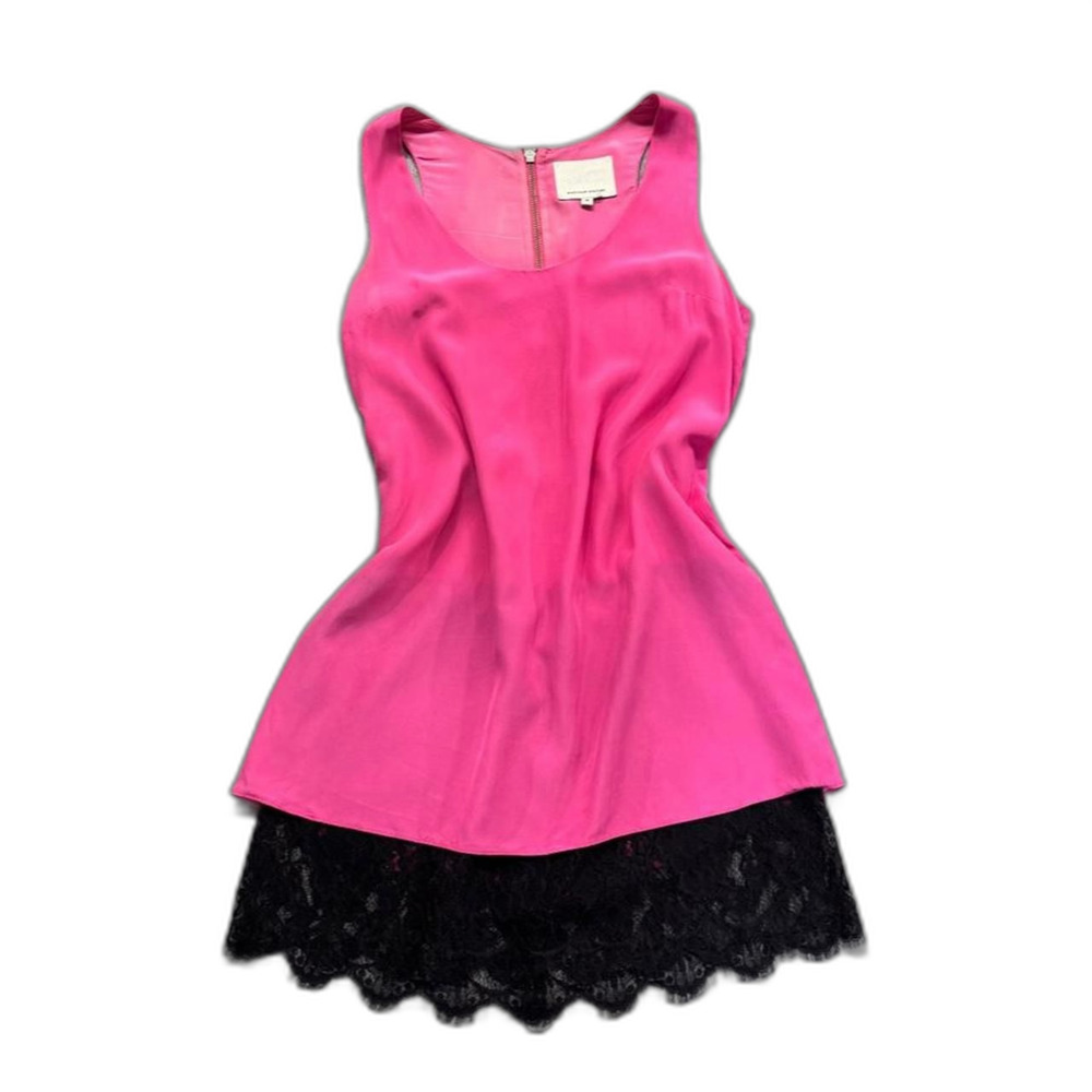 Madison Marcus 100% Silk Women's Pink and Black Lace Mini Dress
